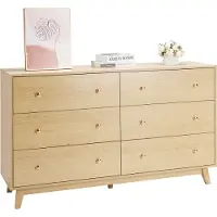 Vevor Kommode mit 6 Schubladen & Kippschutz, minimalistischer moderner Schubladenschrank (39,9 x 137,2 x 81,3 cm) Organizer Schubladenkommode für Wohnzimmer Schlafzimmer Eingangsbereich (helles Holz)