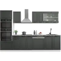 Vicco Küchenzeile R-Line Anthrazit Landhaus 300 cm mit Hochschrank, AP Anthrazit, Model 42397
