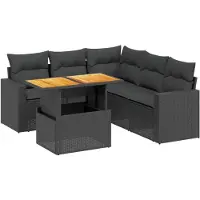 Syfax 6-tlg. Garten-Sofagarnitur mit Kissen Schwarz Poly Rattan