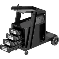 Costway Schweißwagen mit 4 Schubladen & Gasflaschenhalter, Schweißmobil Wagen für Schweßgeräte, Schweißgerätwagen Gerätewagen Werkstattwagen Metall, 71 x 38 x 71 cm, schwarz