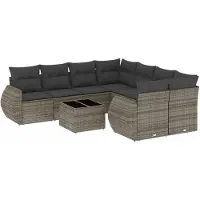 Syfax 9-tlg. Garten-Sofagarnitur mit Kissen Grau Poly Rattan