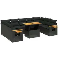 Syfax 10-tlg. Garten-Sofagarnitur mit Kissen Schwarz Poly Rattan