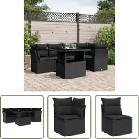 The Living Store 6-tlg. Garten-Sofagarnitur mit Kissen Schwarz Poly Rattan