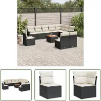 The Living Store 11-tlg. Garten-Sofagarnitur mit Kissen Schwarz Poly Rattan