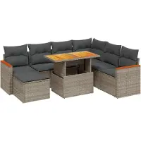 Syfax 8-tlg. Garten-Sofagarnitur mit Kissen Grau Poly Rattan