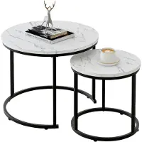 Sonstiges Runder Beistelltisch Set | Metallrahmen | 60 cm Durchmesser | Schwarz-Weiß Marmorplatte