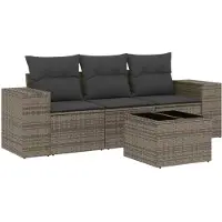 Syfax 4-tlg. Garten-Sofagarnitur mit Kissen Grau Poly Rattan