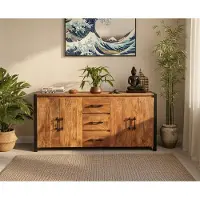 OPIUM OUTLET Möbel Sideboard TV-Kommode Schrank Anrichte Wohnzimmer Esszimmer Mango-Holz massiv Metallrahmen Vintage asiatisch indisch orientalisch