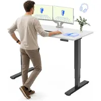 FlexiSpot höhenverstellbarer Schreibtisch elektrisch 120x80cm mit Dualmotor, 25MM einteiliger Tischplatte&3-fach Teleskop EC5 LITE (Weiß)