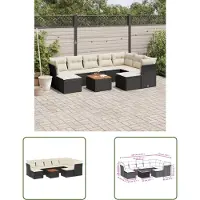 The Living Store 10-tlg. Garten-Sofagarnitur mit Kissen Schwarz Poly Rattan