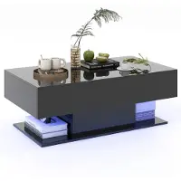 Costway Couchtisch mit LED Beleuchtung Helligkeit einstellbar, Wohnzimmertisch mit 2 Schubladen, Kaffeetisch inkl. Fernbedienung, 110x60x40cm Schwarz