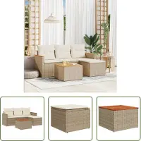 The Living Store 5-tlg. Garten-Sofagarnitur mit Kissen Beige Poly Rattan