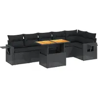 Syfax 7-tlg. Garten-Sofagarnitur mit Kissen Schwarz Poly Rattan