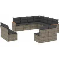 Syfax 11-tlg. Garten-Sofagarnitur mit Kissen Grau Poly Rattan
