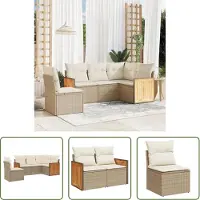 The Living Store 5-tlg. Garten-Sofagarnitur mit Kissen Beige Poly Rattan