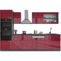 Vicco Küchenzeile R-Line Rot Hochglanz 300 cm mit Hochschrank, AP Anthrazit, Model 42974