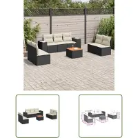 The Living Store 8-tlg. Garten-Sofagarnitur mit Kissen Schwarz Poly Rattan
