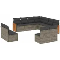 Syfax 11-tlg. Garten-Sofagarnitur mit Kissen Grau Poly Rattan