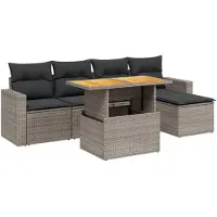 Syfax 6-tlg. Garten-Sofagarnitur mit Kissen Grau Poly Rattan