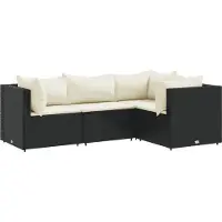 Syfax 4-tlg. Garten-Lounge-Set mit Kissen Schwarz Poly Rattan