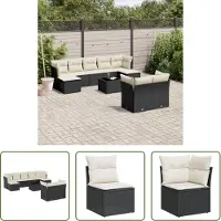 The Living Store 10-tlg. Garten-Sofagarnitur mit Kissen Schwarz Poly Rattan