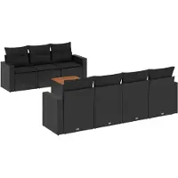 Syfax 8-tlg. Garten-Sofagarnitur mit Kissen Schwarz Poly Rattan