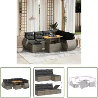 The Living Store 8-tlg. Garten-Sofagarnitur mit Kissen Grau Poly Rattan