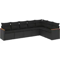 Syfax 7-tlg. Garten-Sofagarnitur mit Kissen Schwarz Poly Rattan