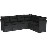 Syfax 6-tlg. Garten-Sofagarnitur mit Kissen Schwarz Poly Rattan