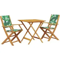 Syfax 3-tlg. Bistro-Set Blattmuster Stoff und Massivholz