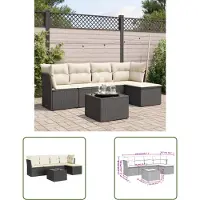 The Living Store 6-tlg. Garten-Sofagarnitur mit Kissen Schwarz Poly Rattan