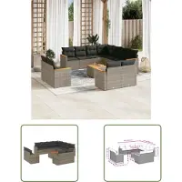 The Living Store 12-tlg. Garten-Sofagarnitur mit Kissen Grau Poly Rattan
