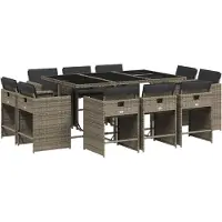 Syfax 11-tlg. Garten-Essgruppe mit Kissen Grau Poly Rattan