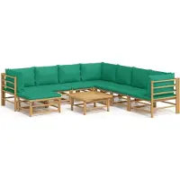 Syfax 9-tlg. Garten-Lounge-Set mit Grünen Kissen Bambus