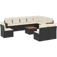 Syfax 11-tlg. Garten-Sofagarnitur mit Kissen Schwarz Poly Rattan