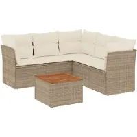 Syfax 6-tlg. Garten-Sofagarnitur mit Kissen Beige Poly Rattan