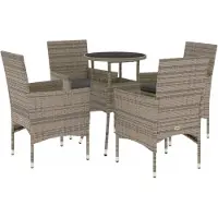 Syfax 5-tlg. Garten-Essgruppe mit Kissen Grau Poly Rattan und Glas