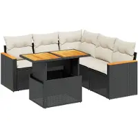 Syfax 6-tlg. Garten-Sofagarnitur mit Kissen Schwarz Poly Rattan