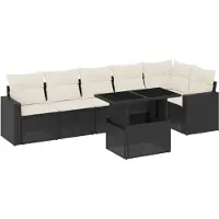Syfax 7-tlg. Garten-Sofagarnitur mit Kissen Schwarz Poly Rattan