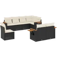 Syfax 8-tlg. Garten-Sofagarnitur mit Kissen Schwarz Poly Rattan