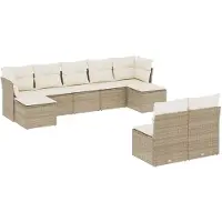 Syfax 9-tlg. Garten-Sofagarnitur mit Kissen Beige Poly Rattan