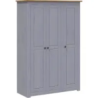 Syfax Kleiderschrank 3-Türig Grau 118×50×171,5 cm Kiefer Panama Serie