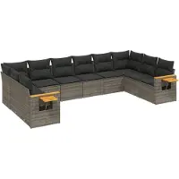Syfax 10-tlg. Garten-Sofagarnitur mit Kissen Grau Poly Rattan