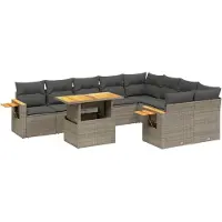 Syfax 10-tlg. Garten-Sofagarnitur mit Kissen Grau Poly Rattan