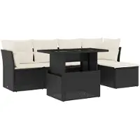 Syfax 6-tlg. Garten-Sofagarnitur mit Kissen Schwarz Poly Rattan