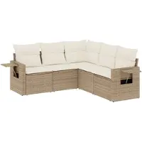 Syfax 5-tlg. Garten-Sofagarnitur mit Kissen Beige Poly Rattan