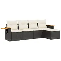 Syfax 5-tlg. Garten-Sofagarnitur mit Kissen Schwarz Poly Rattan
