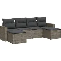 Syfax 6-tlg. Garten-Sofagarnitur mit Kissen Grau Poly Rattan