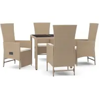 Syfax 5-tlg. Garten-Essgruppe mit Kissen Beige Poly Rattan