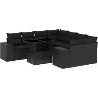 Syfax 9-tlg. Garten-Sofagarnitur mit Kissen Schwarz Poly Rattan
